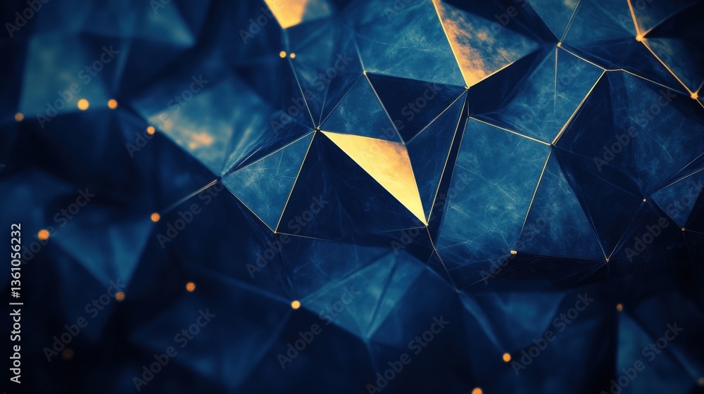 Poster Modern abstract background featuring geometric shapes in deep blue and gold aesthetics representing political structure Generative AI