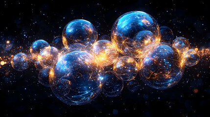 Fototapeta premium Glowing Blue and Orange Spheres in Dark Space