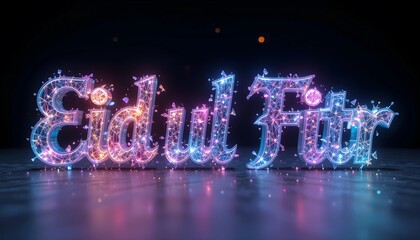 Luxurious Eid ul Fitr Celebration with Sparkling Emerald and Gold Typography, Islamic Festive Design