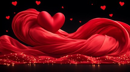 Red Hearts Flowing Fabric