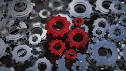 The Red gear for engineering or team work concept 3d Rendering.