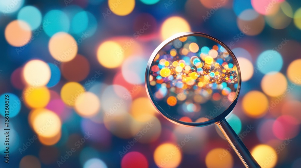 Poster colorful bokeh background magnified through glass lens visualizing abstract lights in soft focus for