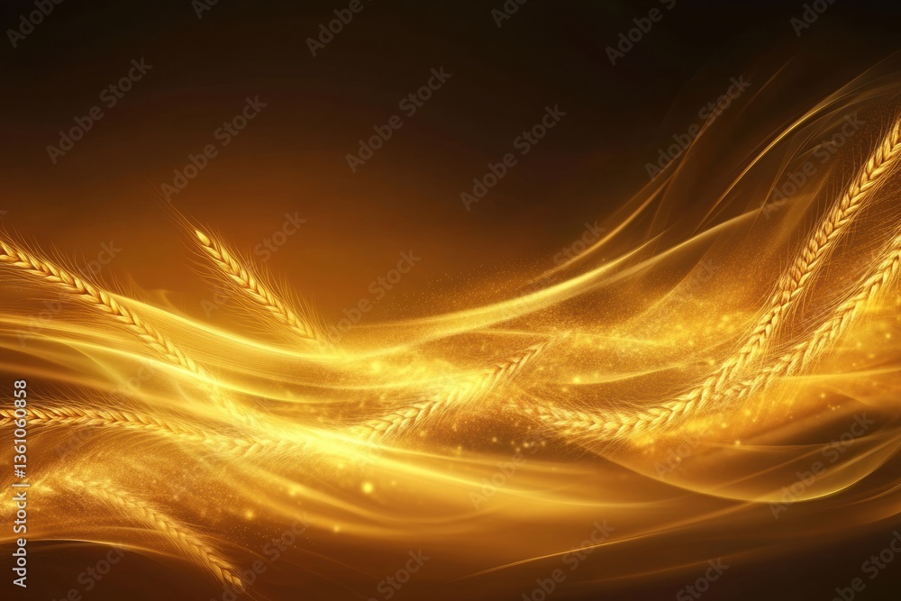 Aufkleber Golden wheat transforms into glowing energy waves in a surreal atmosphere with smooth gradients Generative AI