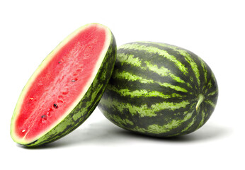 Halved watermelon and whole watermelon. isolated on white background.