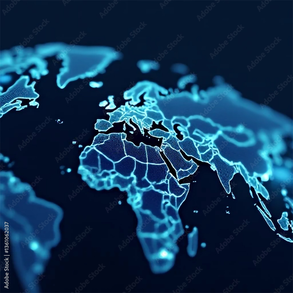 Poster a mesmerizing global network pulsating with vibrant blue light, showcasing interconnectedness and di