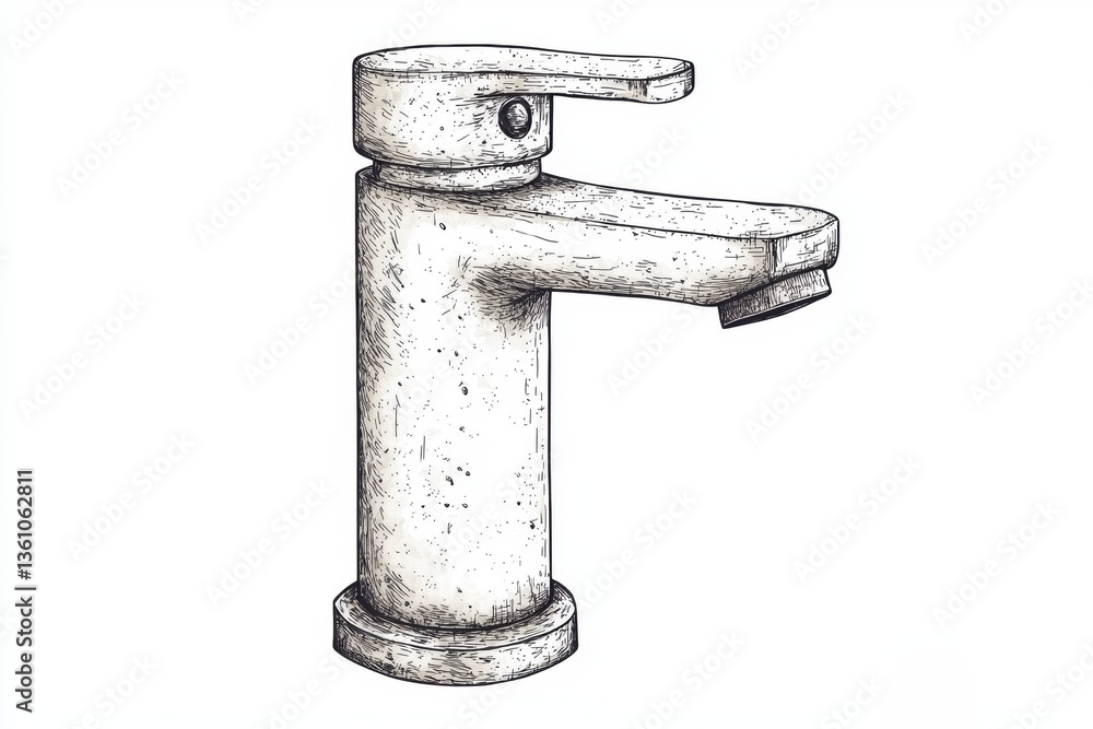Poster a sketch of a modern sink faucet with a minimalist design, featuring a single lever for easy control