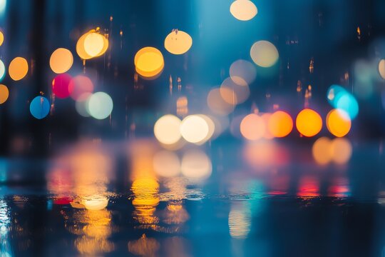 Blurred background of city lights at dawn or night, beautifu bigl bokeh background, serene and silent after rain