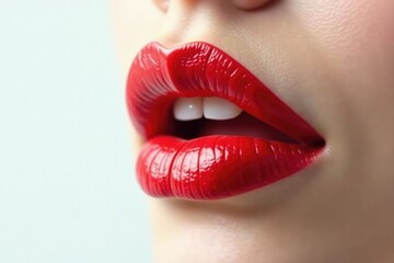 Fototapeta premium Close-up of vibrant red lipstick on pristine white , macro, studio, product photography