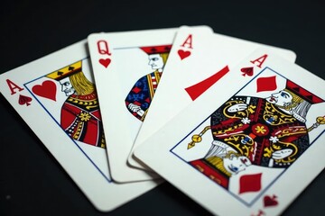 Four aces fanned out, showing intricate details of each card , retro, spades, fan