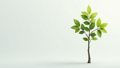 Single young tree, delicate leaves, white backdrop, element, flora