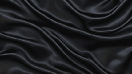 Fototapeta premium Luxurious black silk fabric texture offering a smooth surface with a rich depth and elegant draping appearance