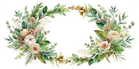 Fototapeta premium Elegant Floral Wreath with Greenery Pattern , natural elements