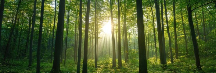 Fototapeta premium Sunlight Piercing a Lush Forest
