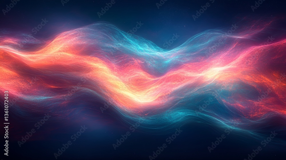 Poster colorful abstract wave patterns flow through a dark background in a digital art representation of en