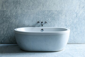 Freestanding bathtub, marble wall, bathroom, modern interior, luxury