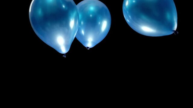 A collection of blue balloons slowly falling in smooth motion, captured in animated style. Perfect for party and event clips, with a green screen effect, adding a fun, festive atmosphere to any scene.