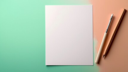 Blank Paper and Pencil on Vibrant Green Background Creating Calm Scene