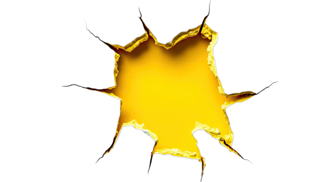 a vibrant yellow patch is revealed through a torn surface creati