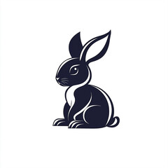 Obraz premium Elegant black and white vector logo featuring a sitting rabbit with a minimalist design