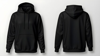 Black hoodie mockup front and back view for fashion apparel design and clothing brand presentation