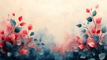 Abstract Floral Artwork With Pink And Teal Leaves