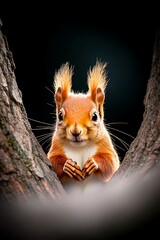 Red Squirrel in Tree Trunk