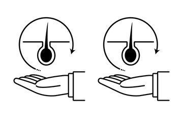 毛髪のサイクルを表すアイコンをかざす人物の手のイラスト