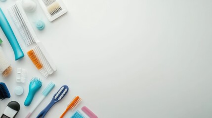 Various Hair Tools and Combs on White Background for Styling Use
