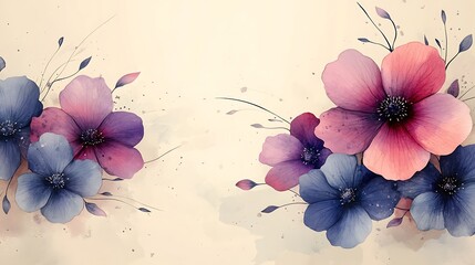 Delicate Watercolor Flowers in Purple and Blue Hues