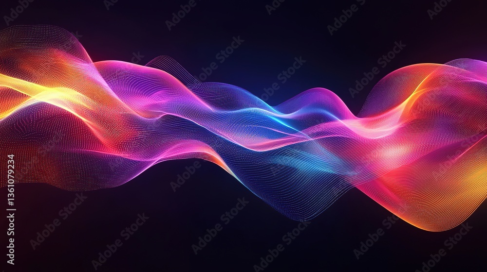 Poster abstract wave lines pattern dynamic colorful light flowing isolated on black background. concept of 