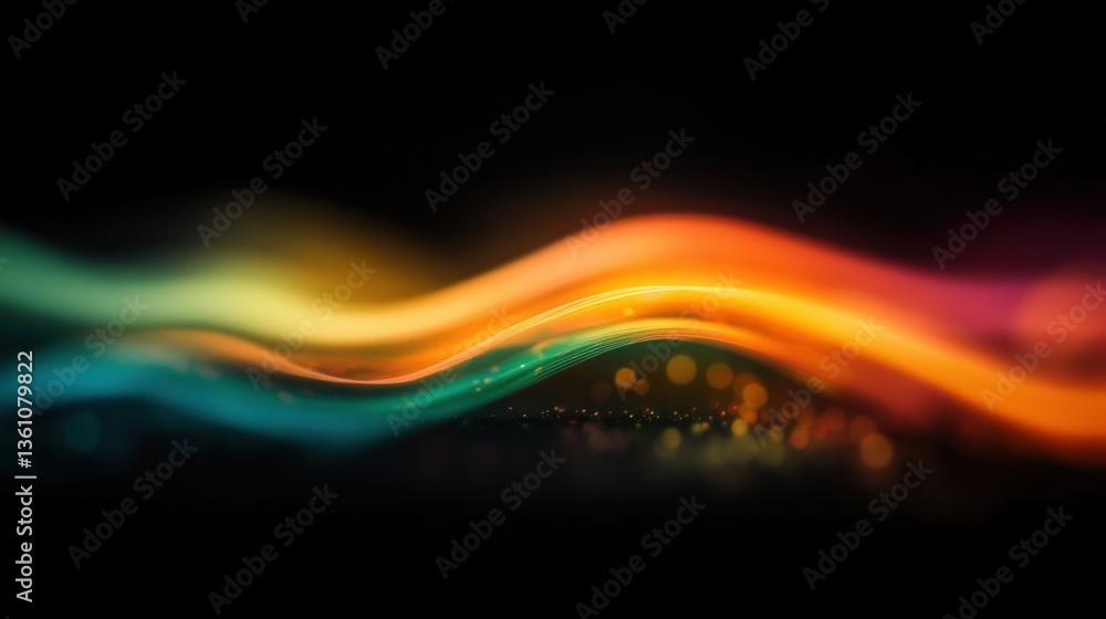 Poster vibrant waves of color flow gracefully across a dark surface, creating an enchanting abstract visual