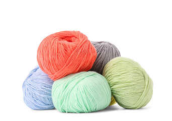 Colorful knitting yarn on white background