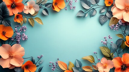 Artistic Floral Border Design Featuring Orange and Peach Blooms