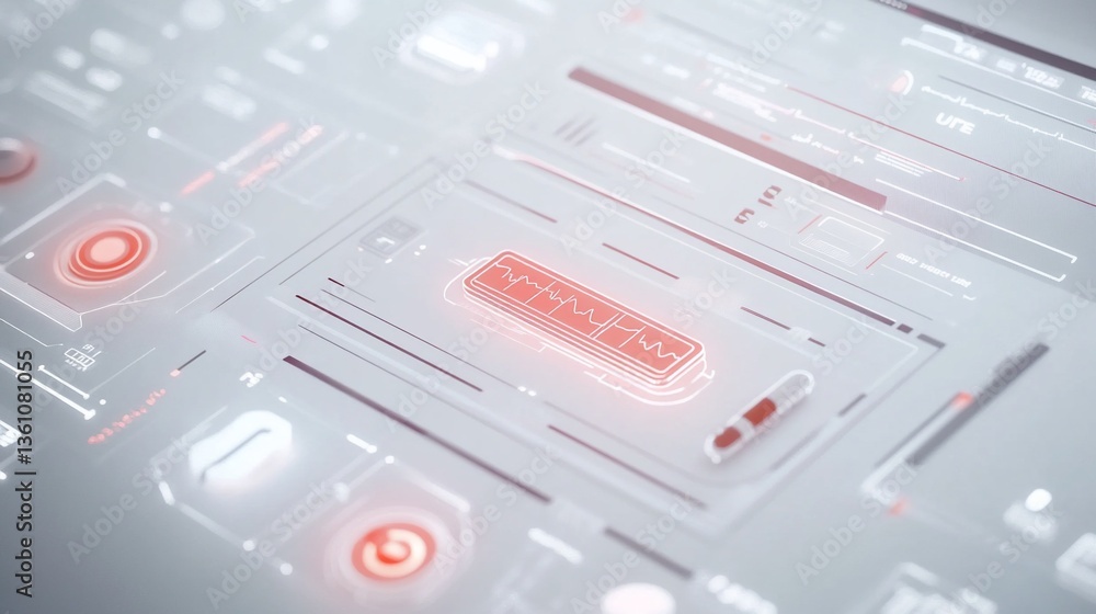 Poster futuristic medical interface with glowing red elements and digital data displays