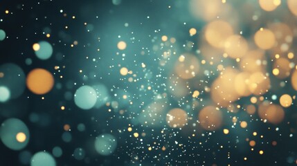 Bright and colorful light particles float in the air, creating an enchanting ambiance during an evening celebration with a festive mood