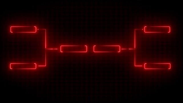 Neon Glowing Tournament Bracket Chart on Dark Background.Digital Bracket System for Competitions and Rankings. Esports Tournament Bracket Concept. 4K video Animation