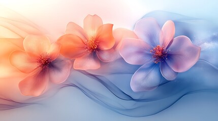 Pastel Flowers Floating on Soft Waves of Color