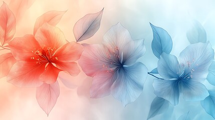 Delicate pastel flowers with translucent petals and leaves