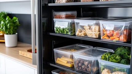 Brightly Lit Refrigerator Filled with Fresh Food and Colorful Produce