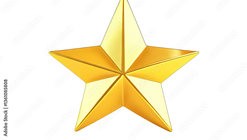 Poster a three-dimensional golden star with sharp points and a shiny su