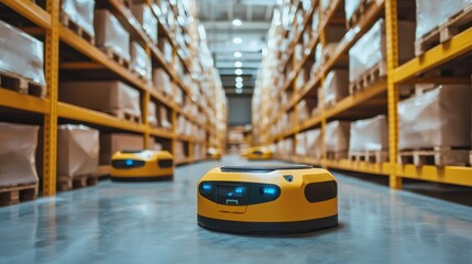 A modern warehouse with automated sorting systems in action.