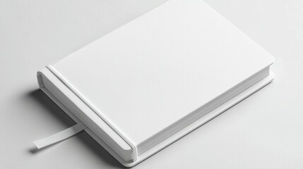 Blank white hardcover book mockup on white background.