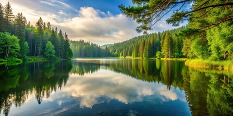 Obraz premium Serene forest landscape with a lake in the background , nature, forest, nature, forest, calm