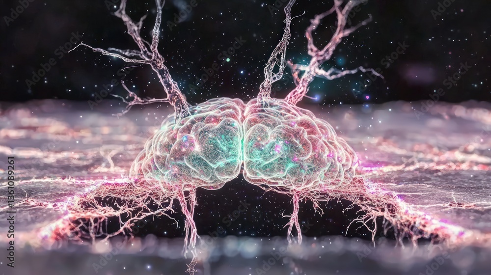 Poster glowing neural network brain abstract mind ai consciousness science