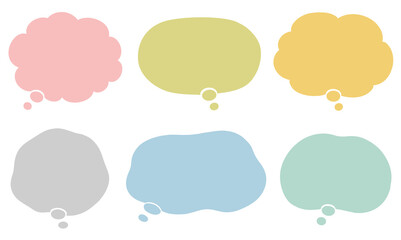 考え　吹き出し　素材　セット　想像　考え事　思い　悩み　もやもや　ネガティブ　物思い　疑問　悩む　思う　心配する　困る　心理　シンプル　ポップ　おしゃれ　雲形　丸　枠　Thought bubble
