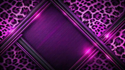 Vibrant purple neon leopard print on a sleek black background with metallic accents and geometric shapes , purple, bold, purple