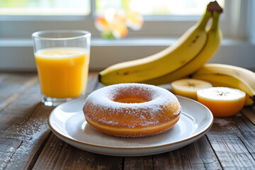 Sunny Breakfast with Donut, Orange Juice, and Fruit