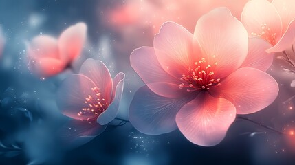 Dreamlike Pink Blossoms Glowing Softly In Twilight