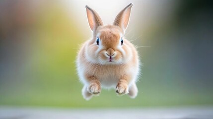 Adorable Brown Bunny Rabbit Jumping in a Playful Outdoor Scene
