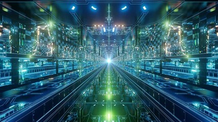 A sci-fi style tunnel with mechanical elevators and bright neon lights moving in a seamless loop.